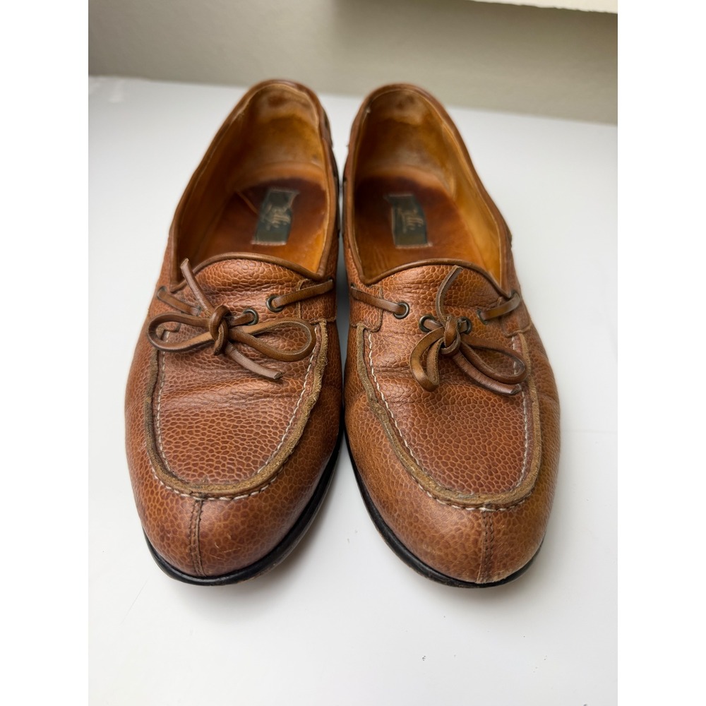Zelli Italia Mens Pebbled Leather Loafers Brown Handcrafted Italy Size 8.5 M
